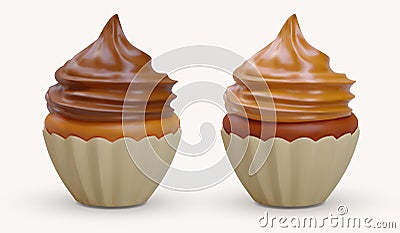 Pair of chocolate muffins with different cream. Dark and milk chocolate Vector Illustration