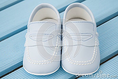 Pair of Classic Blue Baby Shoes Stock Photo