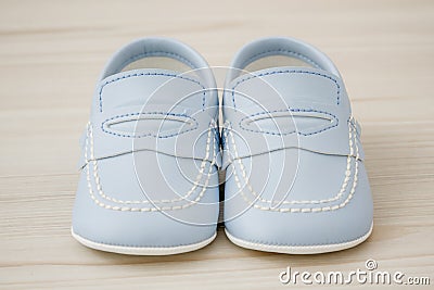 Pair of Classic Blue Baby Shoes Stock Photo