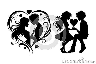 A Pair couple loving Vector & Illustration Silhouetee Vector Illustration