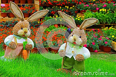 Pair of cute little easter bunnies Stock Photo