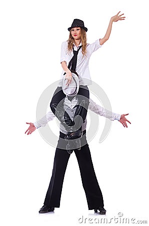 Pair of dancers dancing modern dance isolated Stock Photo