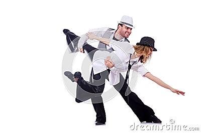 Pair of dancers dancing modern dance isolated Stock Photo
