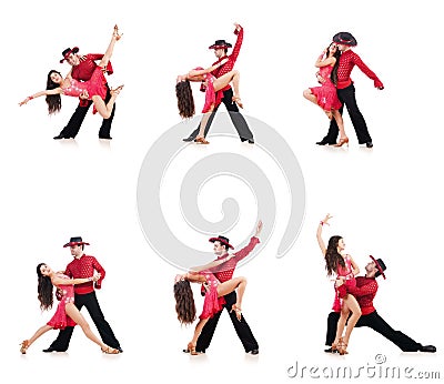 The pair of dancers isolated on the white Stock Photo