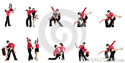 The pair of dancers isolated on the white Stock Photo