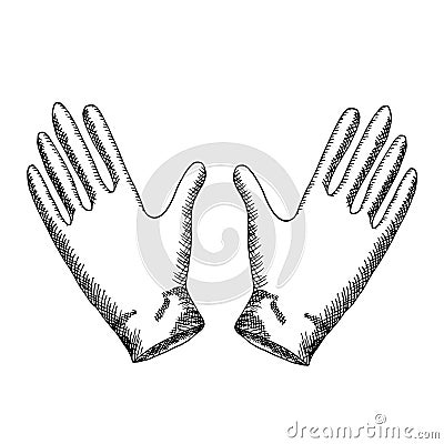 Pair of disposable latex glove for medical workers, doctors, for cleaning house and washing dishes, garden work. Vector hand drawn Vector Illustration