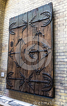 Pair of doors with ironwork from Gannat in France, 1200-1300 Editorial Stock Photo