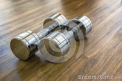 Pair of Dumbells in a Sport Fitness Room Stock Photo