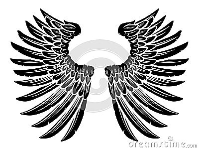 Pair of Eagle Bird or Angel Wings Vector Illustration