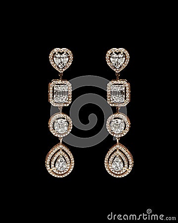 Pair of Earrings with diamonds isolated over black Stock Photo
