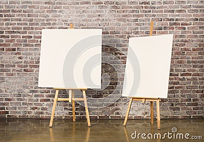 Pair of Easel with blank canvas Stock Photo