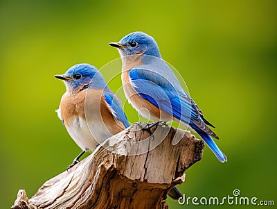 Pair of Eastern Bluebirds Cartoon Illustration