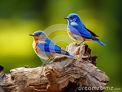 Pair of Eastern Bluebirds Cartoon Illustration