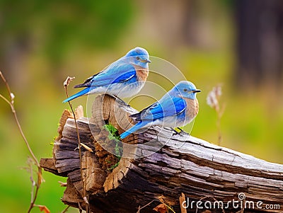 Pair of Eastern Bluebirds Cartoon Illustration