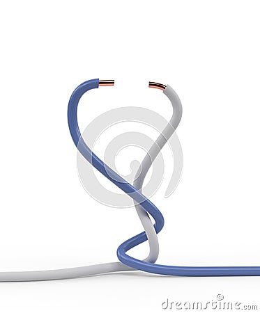 Pair of electrical cable wires twisted together with white and blue insulation isolated 3d illustration Stock Photo