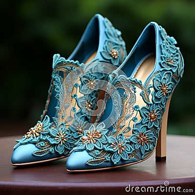 Pair of Elegant Shoes with Intricate Lace Designs Stock Photo