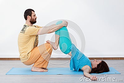 Pair exercises. Stretching Stock Photo