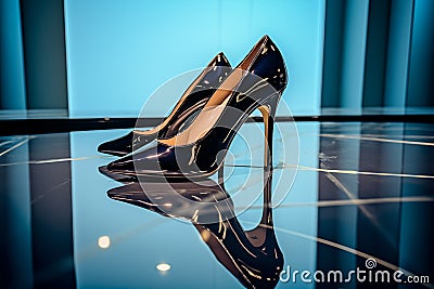 Pair of expensive designer high-heels shoes. Generative AI Stock Photo