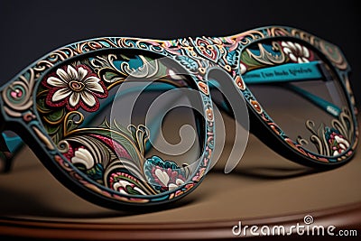 pair of eyeglasses with intricate, hand-painted design Stock Photo