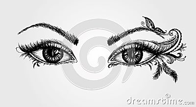 Pair of eyes, hand drawing Vector Illustration