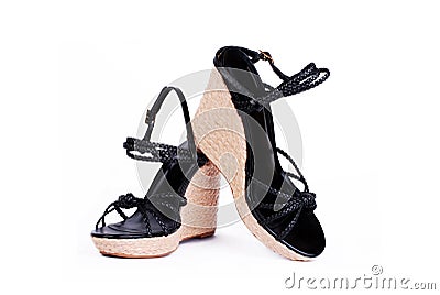 The pair of fashion ladies wedge-heeled sandals Stock Photo