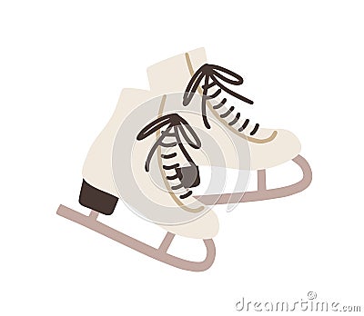 Pair of female ice skates. Hockey shoes with tied shoelaces. Winter sport icon. Colored flat vector illustration Cartoon Illustration