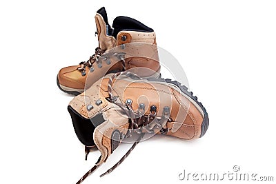 Pair female hiking boots over white Stock Photo