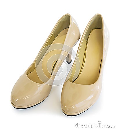 Pair female shoes of beige color Stock Photo