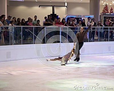 Pair figure skating performance on holiday Galleria Dallas Editorial Stock Photo