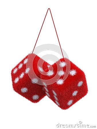 Pair of fuzzy dices for cars on white background 3d rendering Stock Photo