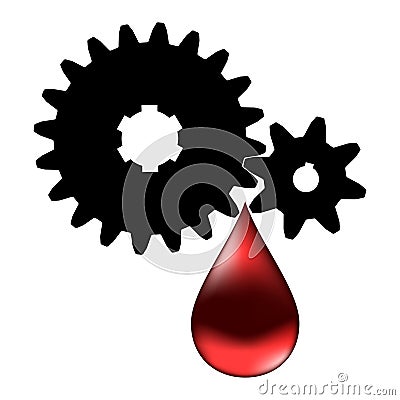 The pair of gears and a drop of oil. Vector Illustration