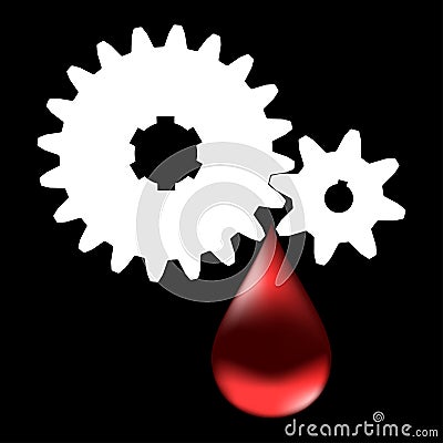 The pair of gears and a drop of oil. Vector Illustration