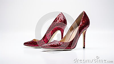 a pair of glamorous, sparkling high heel shoes, of those worn on the red carpet, against a pristine white background to Stock Photo