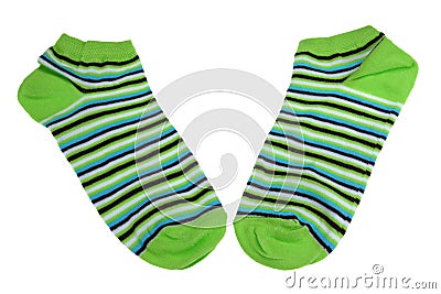 Pair Green, Black, Blue And White Striped Ladies Socks Stock Photo