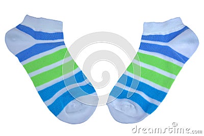 Pair Green And Blue Striped Ladies Socks Stock Photo