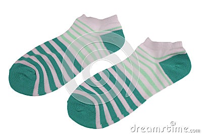 Pair Green And Magic Mint Striped Ladies Socks Stock Photo