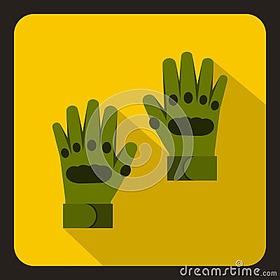 Pair of green paintball gloves icon, flat style Cartoon Illustration