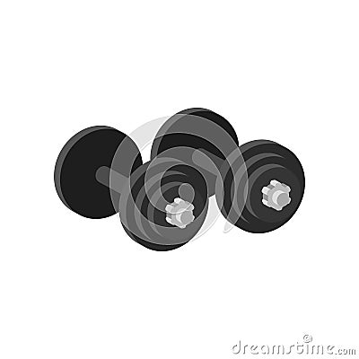 Pair of heavy dumbbells for exercise or muscle-building. Equipment for gym. Sport and healthy lifestyle theme. Flat Vector Illustration