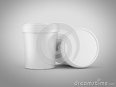 Pair of Ice cream buckets. Blank white Ice cream bucket isolated on white. Mockup template of ice cream container Stock Photo