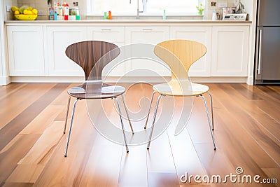 pair of iconic bentwood chairs on parquet flooring Stock Photo