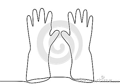 Pair of latex gloves. Continuous one line drawing of rubber glove for protect cleaning, medicine, scientist and cosmetology. Black Vector Illustration