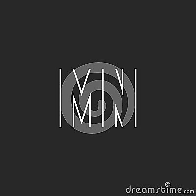 Pair letters MN logo monogram, hipster couple m n thin line shape style emblem Vector Illustration