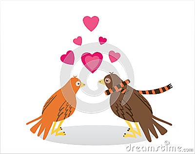 Pair of Lovers of Birds. Concept Valentine's Day. Vector illustration Vector Illustration