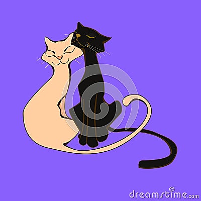 A pair of lovers of cats squinted with pleasure Vector Illustration