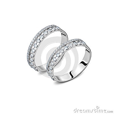 A pair of luxury white gold rings with diamonds isolated Stock Photo