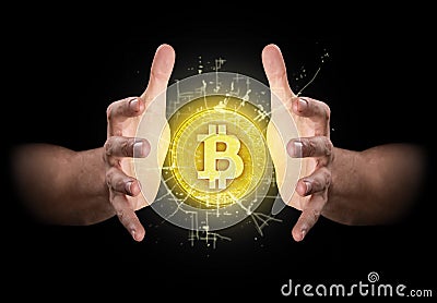 Hands Grasping Cryptocurrency Stock Photo