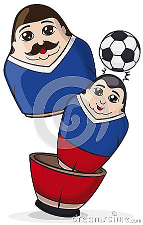 Male Matryoshka Dolls, One inside Another Heading a Soccer Ball, Vector Illustration Vector Illustration