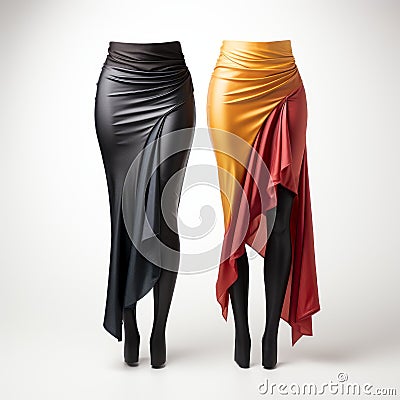 Luxurious Leather Skirts: Minimalist Monochromes With Balanced Asymmetry Stock Photo