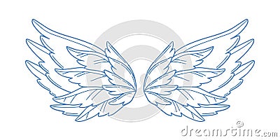 Pair of monochrome wide open holy wings vector illustration. Gorgeous feather wing of bird, cupid or angel isolated on Vector Illustration