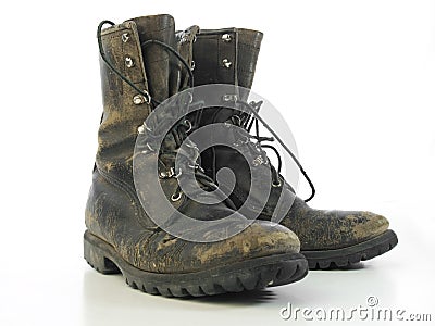 Pair of Muddy Combat Boots Stock Photo